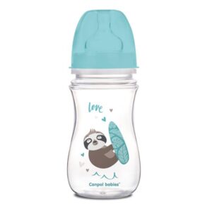 CANPOL BABIES FLASICA 240ML SIROKI VRAT, ANTIKOLIK - EASY START- EXOTIC ANIMALS BLUE