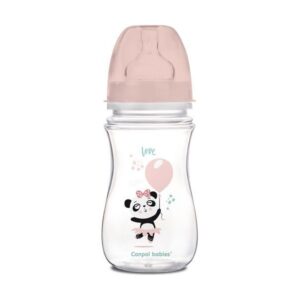 CANPOL BABIES FLASICA 240ML SIROKI VRAT, ANTIKOLIK - EASY START- EXOTIC ANIMALS PINK